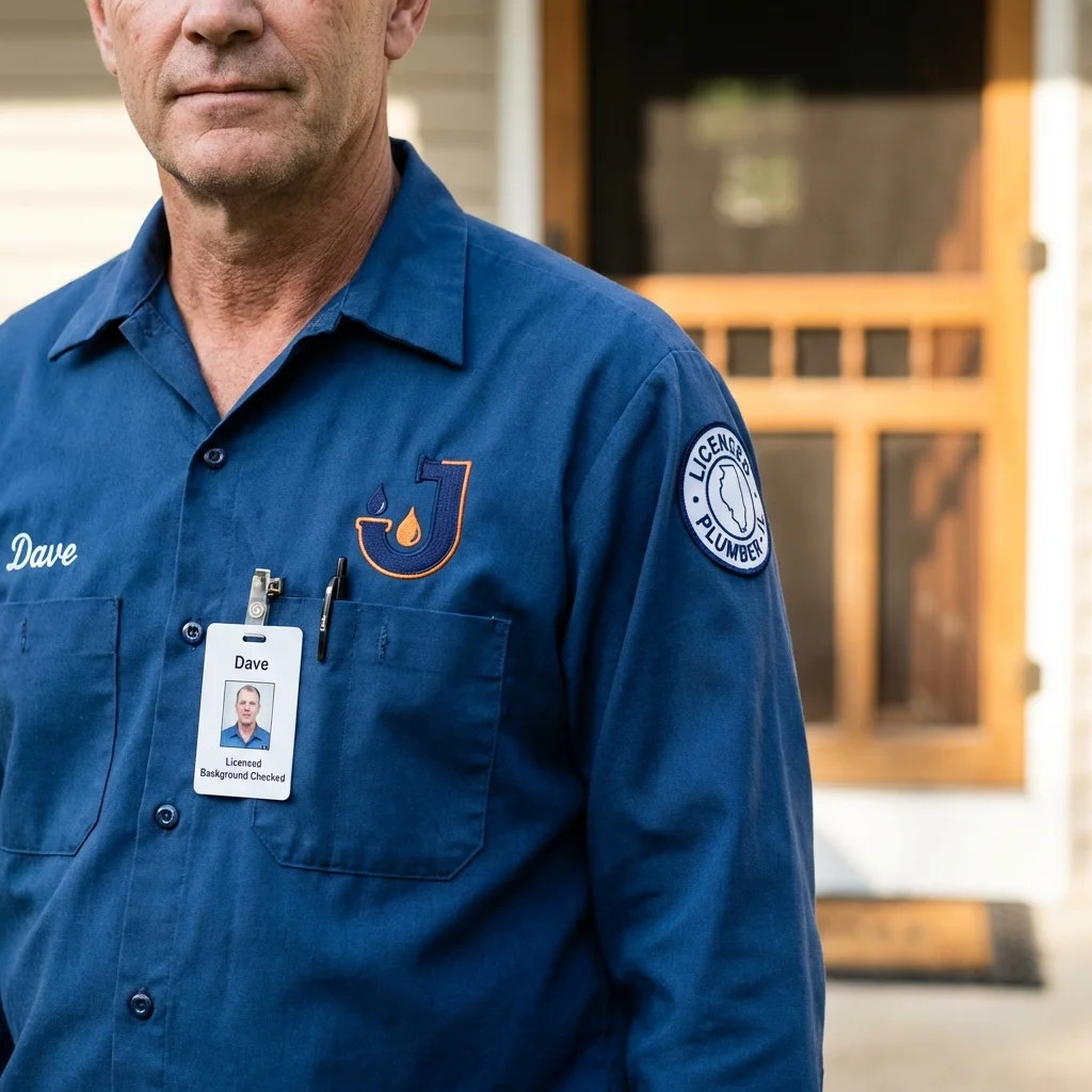 Licensed plumber showing ID badge in Wood Dale, IL