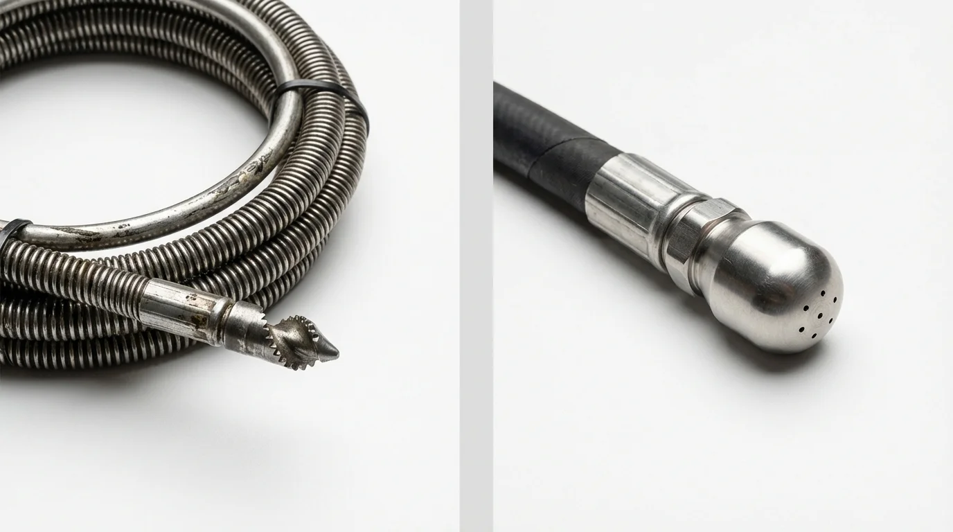 Drain snake cable and hydro jetting nozzle used for drain cleaning in Wood Dale, IL